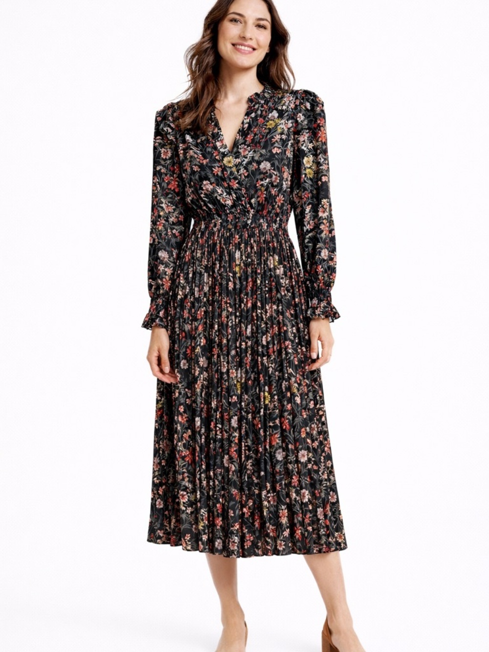 SCOTCH & SODA | Floral Pleated Long-Sleeve Midi Dress